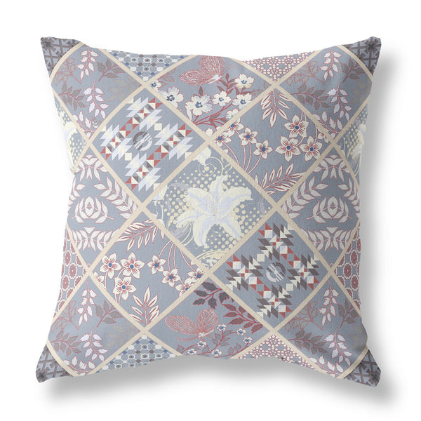 18? Gray Pink Patch Indoor Outdoor Throw Pillow