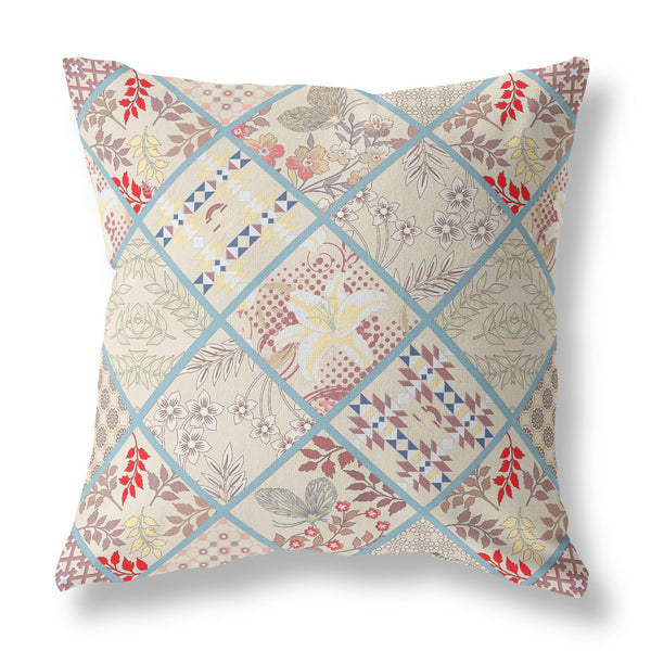 18? Cream Red Patch Indoor Outdoor Throw Pillow