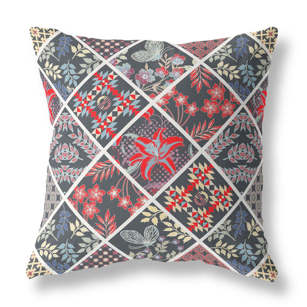 18? Black Red Patch Indoor Outdoor Throw Pillow