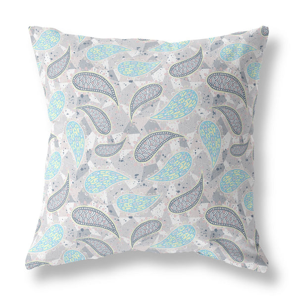 18? Gray Cream Boho Paisley Indoor Outdoor Throw Pillow