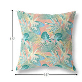 16? Blue Peach Tropical Indoor Outdoor Throw Pillow