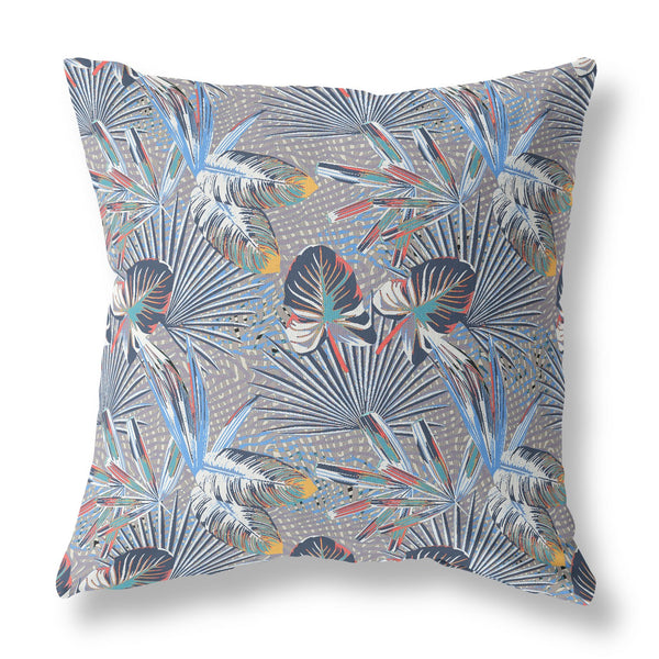 18? Indigo Gray Tropical Indoor Outdoor Throw Pillow