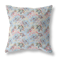 16? Light Blue Red Roses Indoor Outdoor Throw Pillow