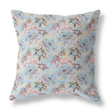 16? Light Blue Red Roses Indoor Outdoor Throw Pillow