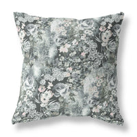16" Gray White Springtime Indoor Outdoor Throw Pillow