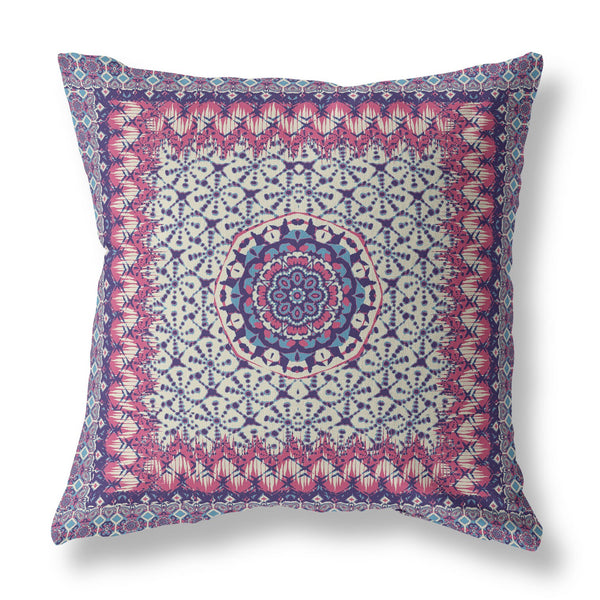 28? Magenta Indigo Holy Floral Indoor Outdoor Throw Pillow