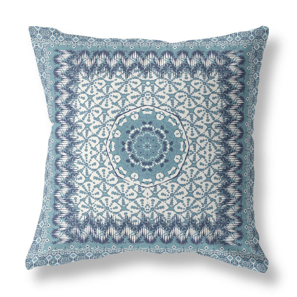 26? Blue White Holy Floral Indoor Outdoor Throw Pillow