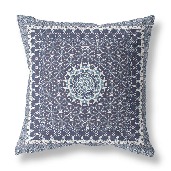 26? Slate Blue Holy Floral Indoor Outdoor Throw Pillow