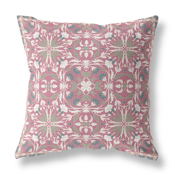 20? Magenta White Paisley Indoor Outdoor Throw Pillow