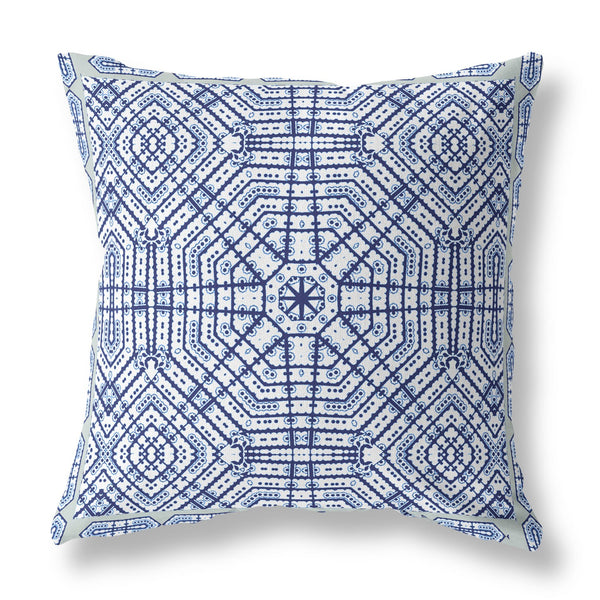18? Navy White Geostar Indoor Outdoor Throw Pillow
