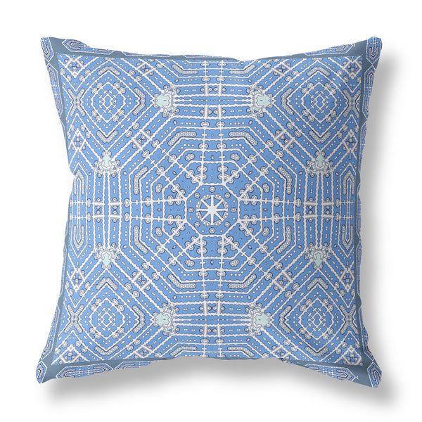 20? Blue White Geostar Indoor Outdoor Throw Pillow