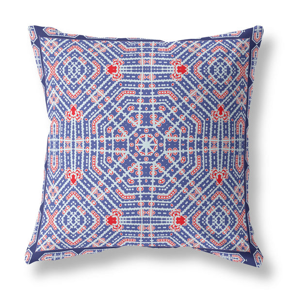 18? Blue Red Geostar Indoor Outdoor Throw Pillow