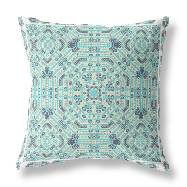 28? Aqua Geostar Indoor Outdoor Throw Pillow