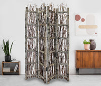 Earthy Birch and Twig Four Panel Room Divider Screen