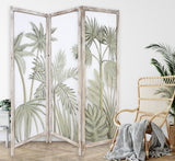Earthy Opaque Palms Three Panel Room Divider Screen