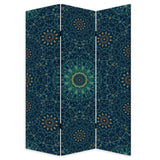 Blue Boho Mandala Three Panel Room Divider Screen