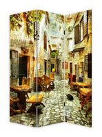 Romantic European Street Three Panel Room Divider Screen