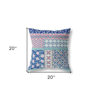 18? Blue Pink Patch Zippered Suede Throw Pillow