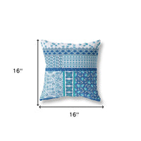 16” Blue White Patch Zippered Suede Throw Pillow