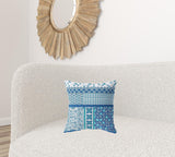 16” Blue White Patch Zippered Suede Throw Pillow