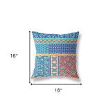 16” Blue Orange Patch Zippered Suede Throw Pillow