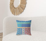 18? Blue Orange Patch Blown & Closed Suede Throw Pillow
