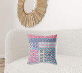 20? Pink Teal Patch Blown & Closed Suede Throw Pillow