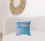 18? Turquoise Blue Patch Blown & Closed Suede Throw Pillow
