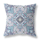 16? Blue Gray Floral Boho Indoor Outdoor Zippered Throw Pillow