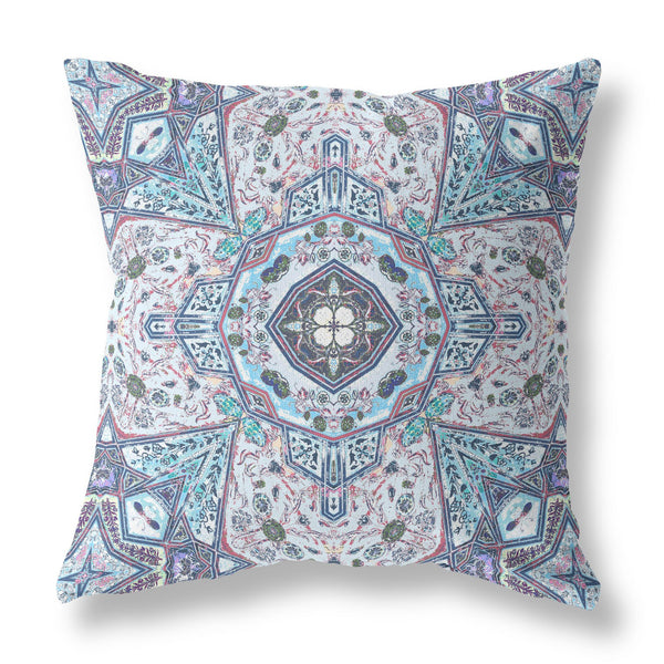 16? Blue Gray Floral Boho Indoor Outdoor Zippered Throw Pillow