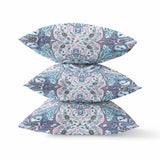 18? Blue Gray Floral Boho Indoor Outdoor Zippered Throw Pillow