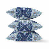 18? Indigo Blue Floral Geo Indoor Outdoor Zippered Throw Pillow