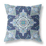 18? Indigo Blue Floral Geo Indoor Outdoor Zippered Throw Pillow