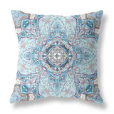 16? Light Blue Boho Flower Indoor Outdoor Zippered throw Pillow