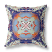 16"x16" Cream Grey Indigo Light Blue Orange Zippered Broadcloth Geometric Throw Pillow