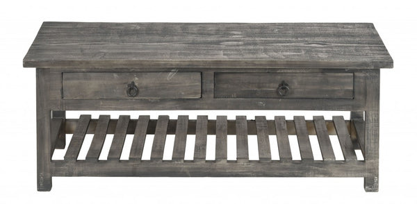 Rustic Gray Wash Wooden Coffee Table with Storage