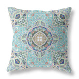 16? Aqua Blue Floral Geo Zippered Suede Throw Pillow
