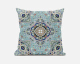 16? Aqua Blue Floral Geo Zippered Suede Throw Pillow