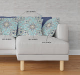 16? Aqua Blue Floral Geo Zippered Suede Throw Pillow
