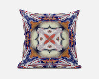16"x16" Blue Orange Muted Yellow White Zippered Suede Geometric Throw Pillow