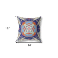 16"x16" Cream Grey Indigo Light Blue Orange Zippered Suede Geometric Throw Pillow