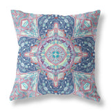 16? Blue Pink Floral Geo Indoor Outdoor Throw Pillow
