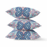 16? Blue Pink Floral Geo Indoor Outdoor Throw Pillow