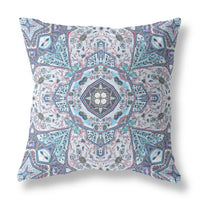 18? Blue Gray Floral Boho Indoor Outdoor Throw Pillow