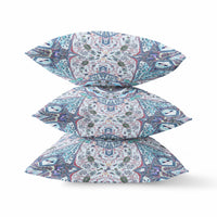 18? Blue Gray Floral Boho Indoor Outdoor Throw Pillow