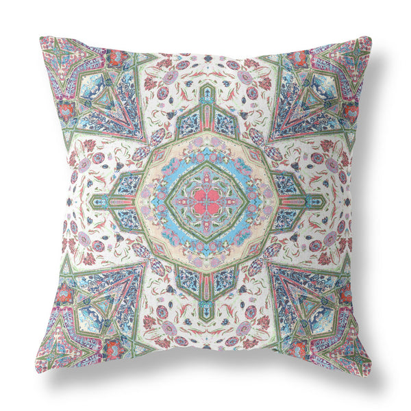 16? Cream Pink Boho Flower Indoor Outdoor Throw Pillow