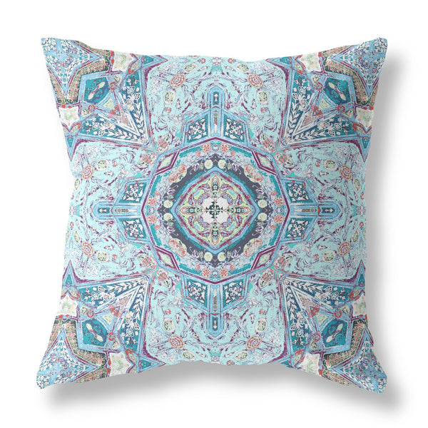 16? Light Blue Boho Flower Indoor Outdoor throw Pillow