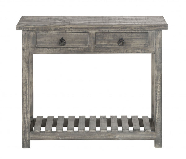 Rustic Gray Wash Wooden Sofa Table with Storage