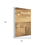 19" Sepia Toned Beach Scene Giclee Print on Gallery Wrap Canvas Wall Art