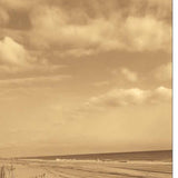 21" Sepia Toned Beach Scene Giclee Print on Gallery Wrap Canvas Wall Art